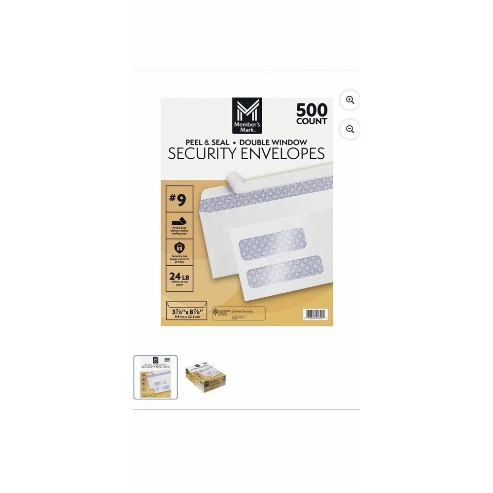 Member's Mark Security Envelope #9, Peel & Seal Double Window (500 ct)